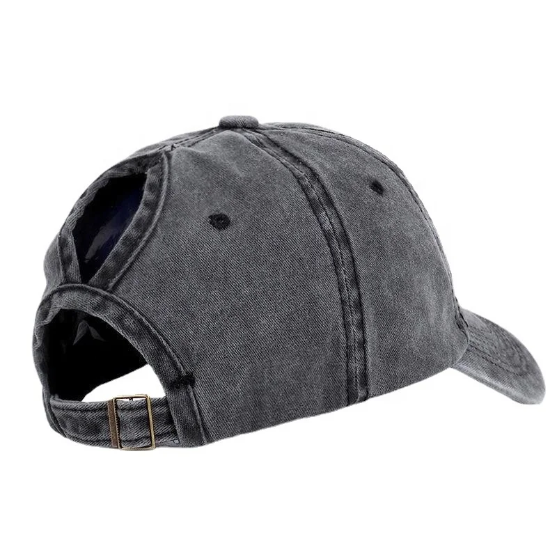 Women Print Demin Washed Distressed Dad Cap Trucker Hat CrissCross Ponytail Baseball Sports Caps