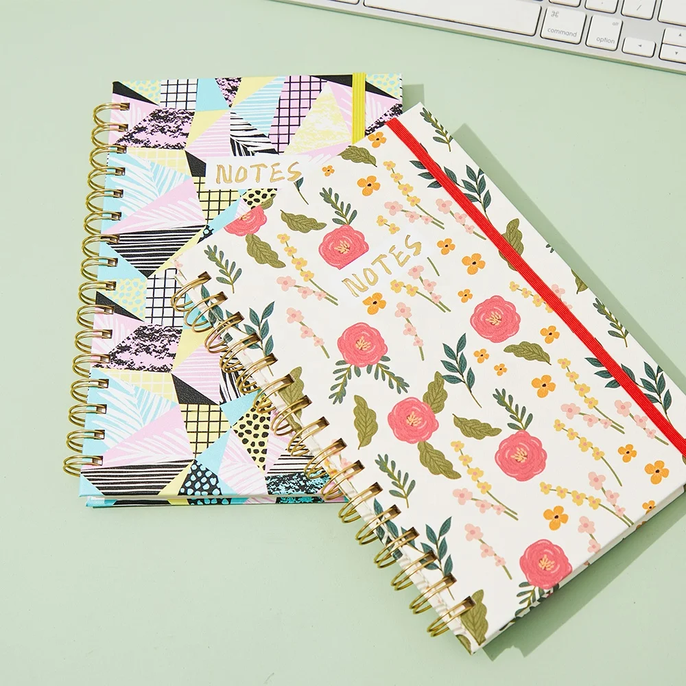 Custom notebook with elastic band 2024 planner hardcover a5 logo leather bound lined journal spiral notebooks for students