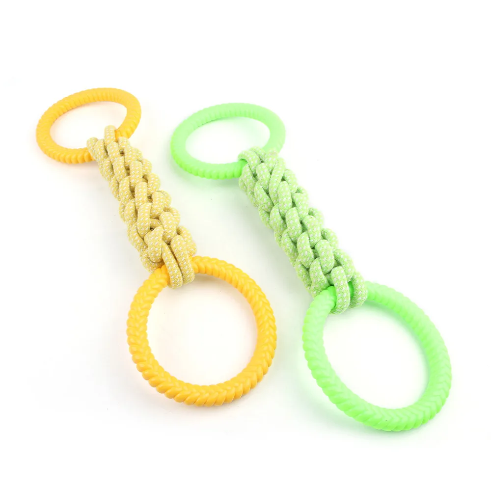 High Quality Bite Cotton Rope Knot Dog Toy with TPR Rubber Tyre for Cleaning Teeth Pet Bed Accessory
