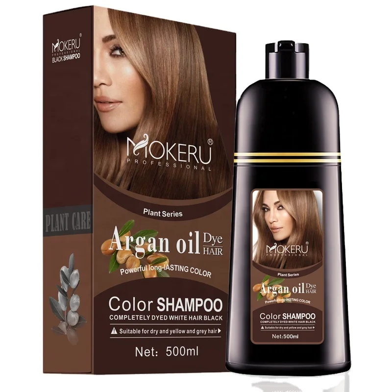
Moq 1pc Dropshipping Mokeru 500ml Natural Argan Oil Extract Permanent Gray Hair Dye Shampoo For Women Men Color Dye Shampoo 