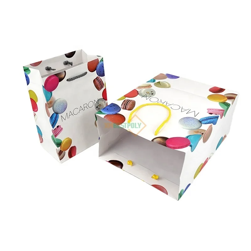 Custom Printed LOGO Recycled White Paper Shopping Bags With Handle For Food Gift Packaging Bag