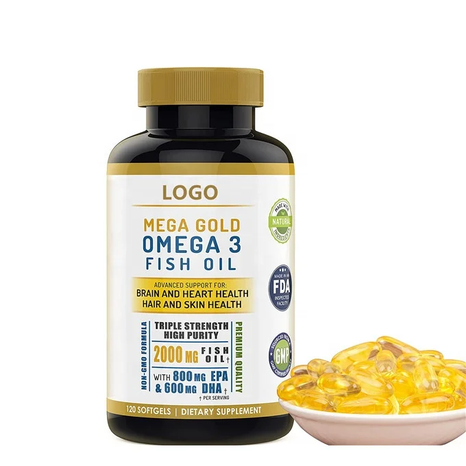 Omega 3 Max Strength Fish Oil Supplement with Vitamin E, 800 mg EPA 600 mg DHA Ultimate Brain, Hair Support Men & Women