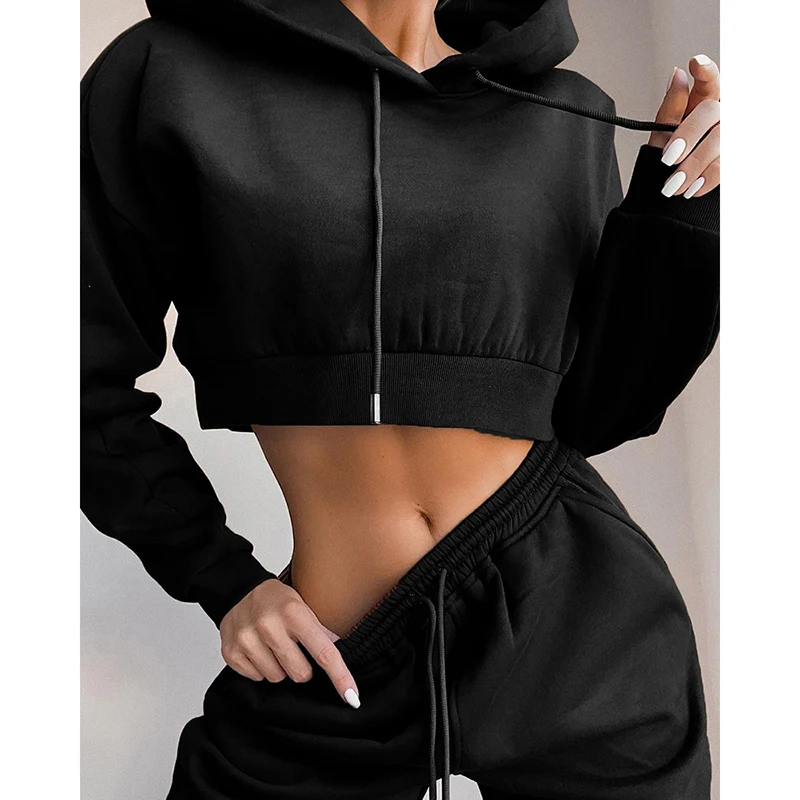 Jogger Crop Hoodie Collection Set Women