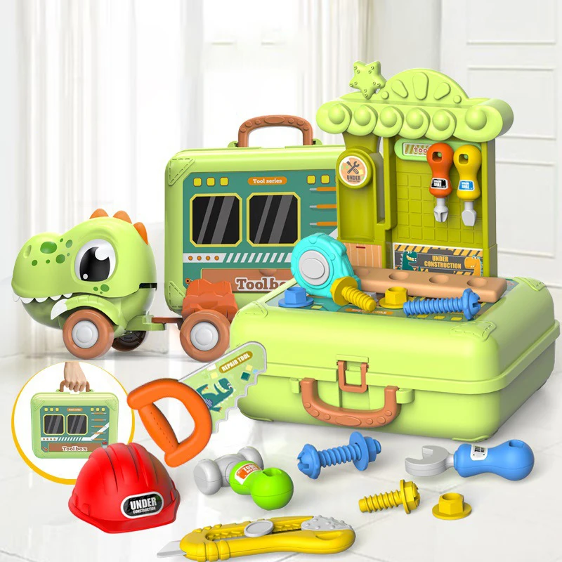 High quality new kids 3 in 1 Inertial Dinosaur Truck tool set Toy Baby Cartoon Play House portable suitcase toys for gifts