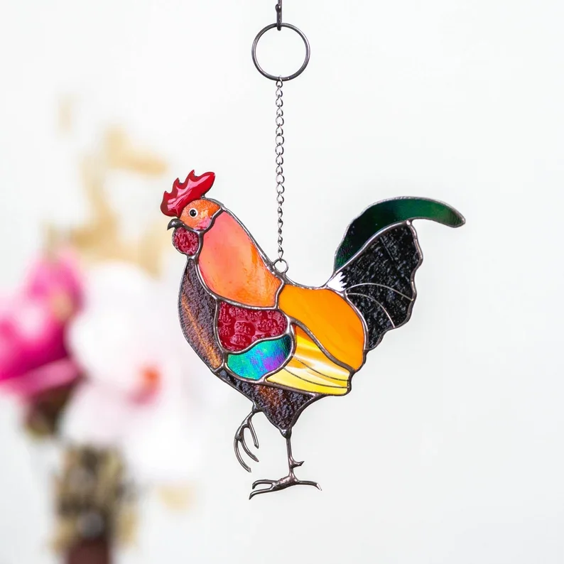 Петух витражное окно висит-изготовленный на заказ птица Suncatcher фермерский дом Декор Рождественские каникулы орнамент