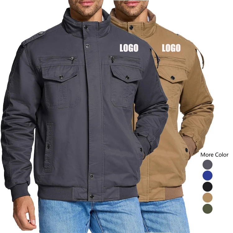 Fleece Parkas Jacket For Men Windproof Cargo Clothing With Multi-Pockets Wind Breaker Jacket Coats Outdoor Casual Workwear