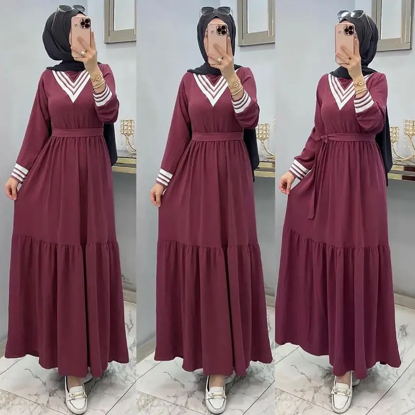 OEM New Designs Modest Kaftan Muslim Hijab Dress Robe Arab Jilbab Khimar Ethnic Clothing Ladies Abaya Islamic Clothing Turkish