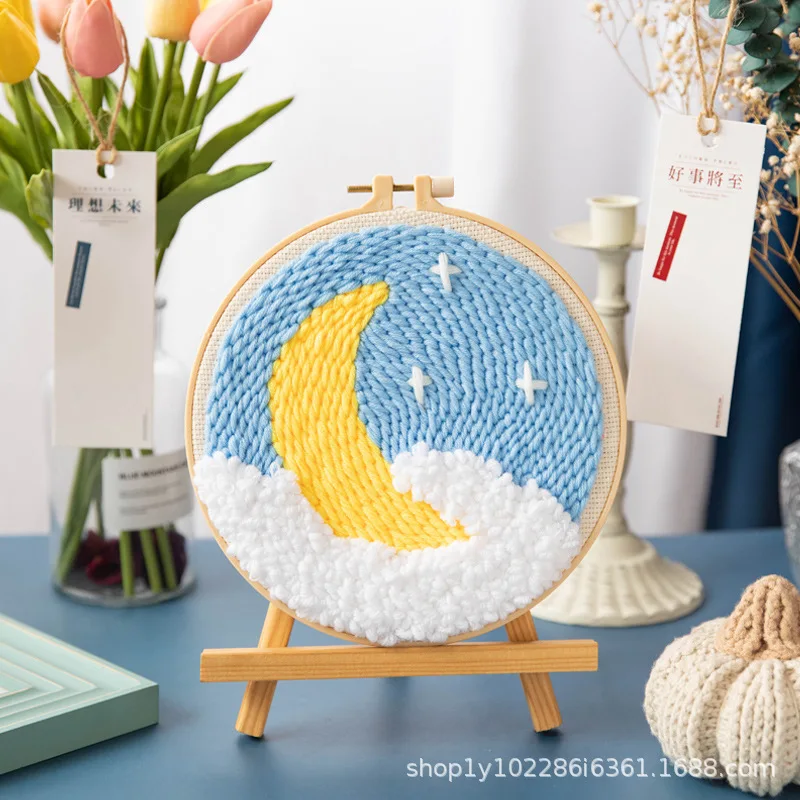 Russian Poke Poke Embroidery Manual DIY  Leaf Pattern Stamped   Material Package Hand Embroidered Novice Zero Base Wool Gift