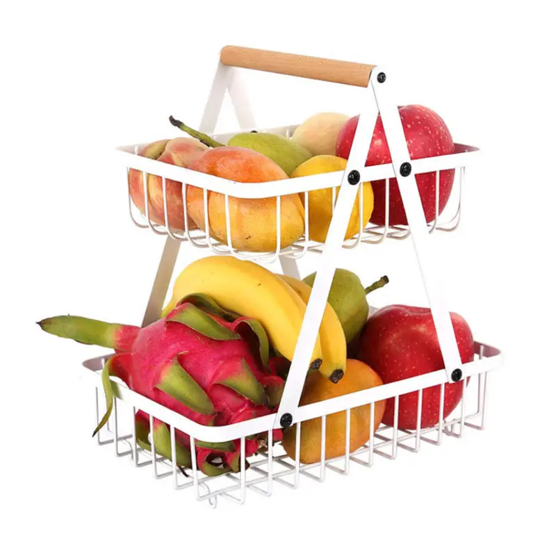 xinjingtu ross -border e -commerce Nordic Folding Double Hand -Triven Iron Art Basket Kitchen Storage Basket Storage Shelf