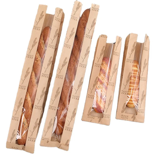 Wholesale  Sharp Bottom Window Baguette French Caterpillar Bread Bakery Paper Bag grease proof paper bag