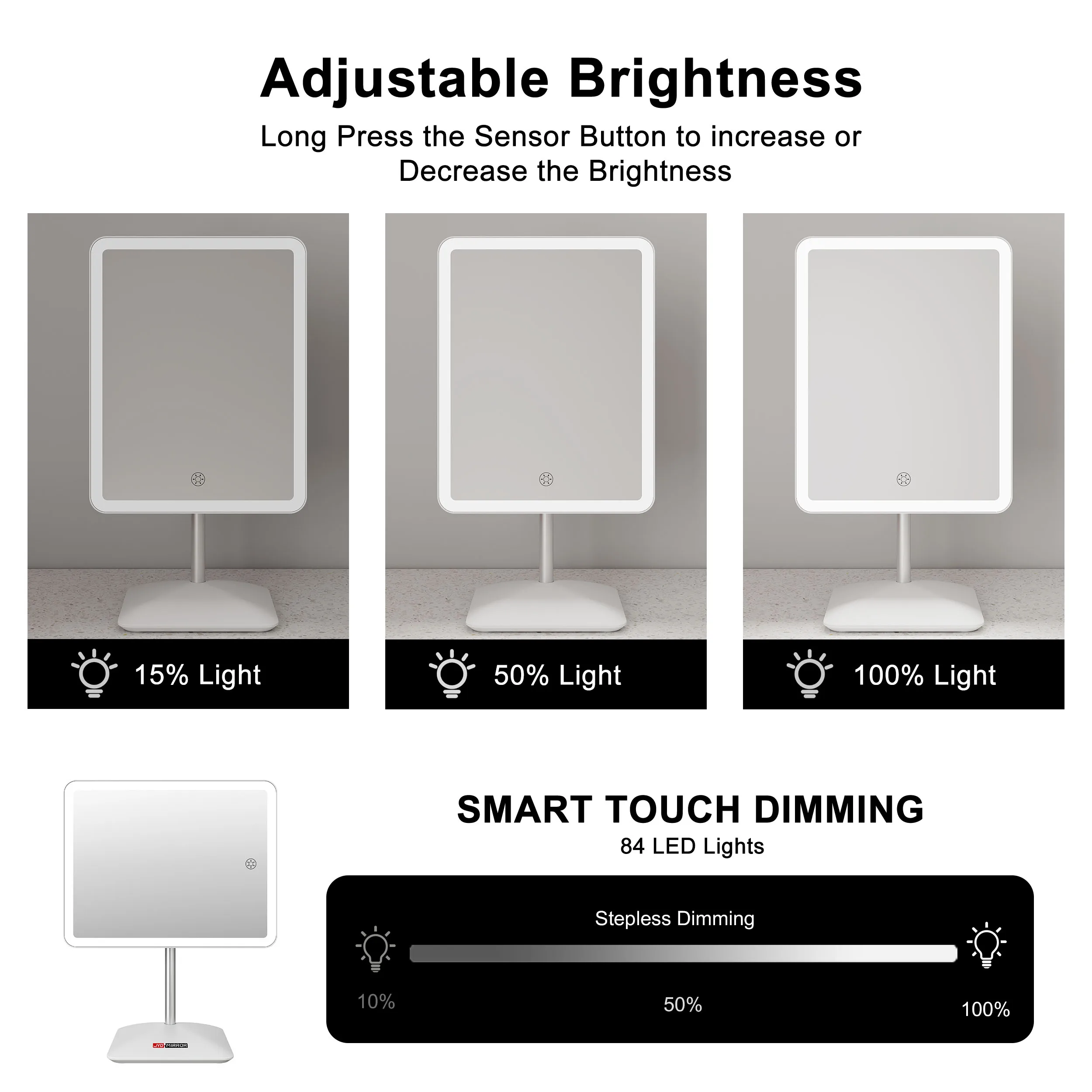 360 Degree Rotatable 84 Led Lights Brightness Adjustable Tabletop Cosmetic Lights Led Vanity With Table Makeup Mirror