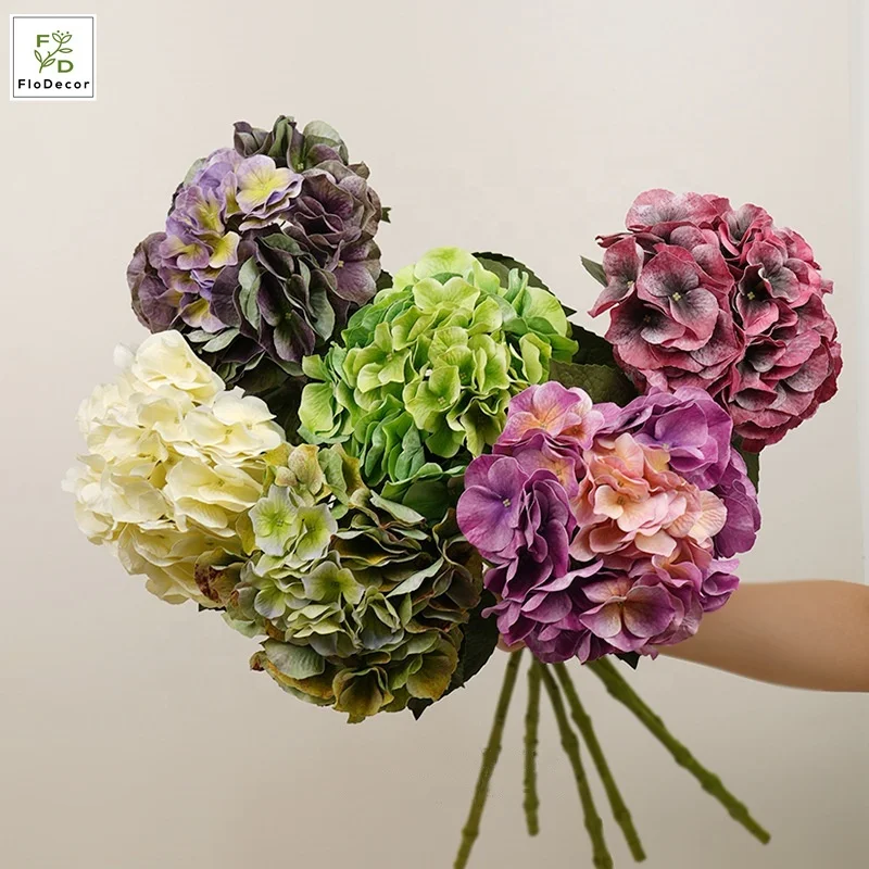 High Quality Painted Hydrangeas 65cm Artificial Latex Flowers Real Touch Flowers Home Wedding Hotel Decoration