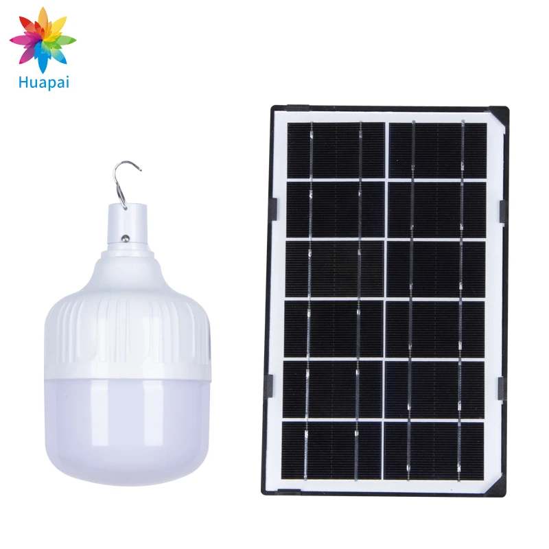 HUAPAI Energy Saving Solar Light Bulb Waterproof Auto Charging With Solar Panel 50watt 100watt Led Bulb Light