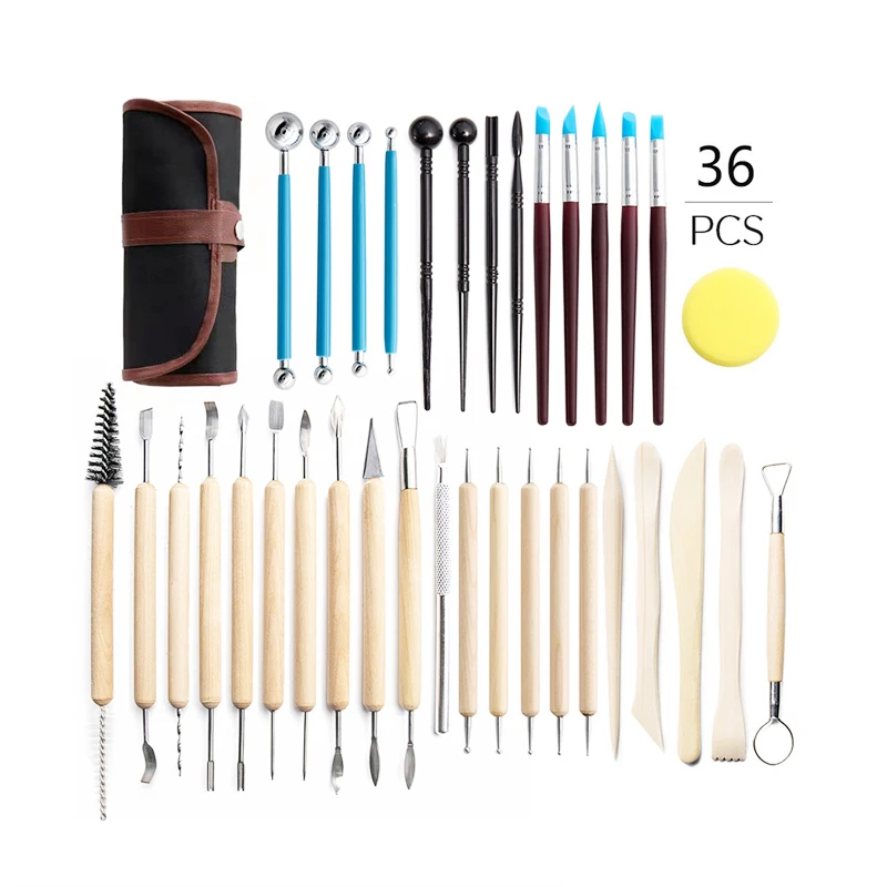 Pottery Clay Sculpting Tools Double Sided Polymer Clay Tools Ceramic Clay Carving Tool Set with Carrying Case Bag for Beginners