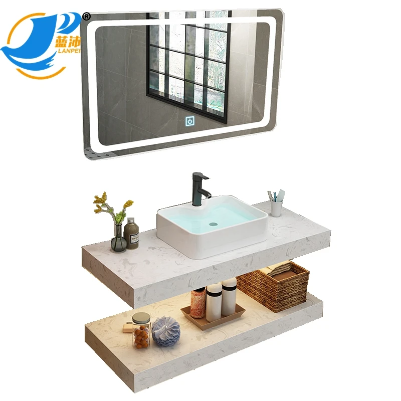Lanjia AZ002 trade price Marble upper basin bathroom vanity furniture white bathroom furniture