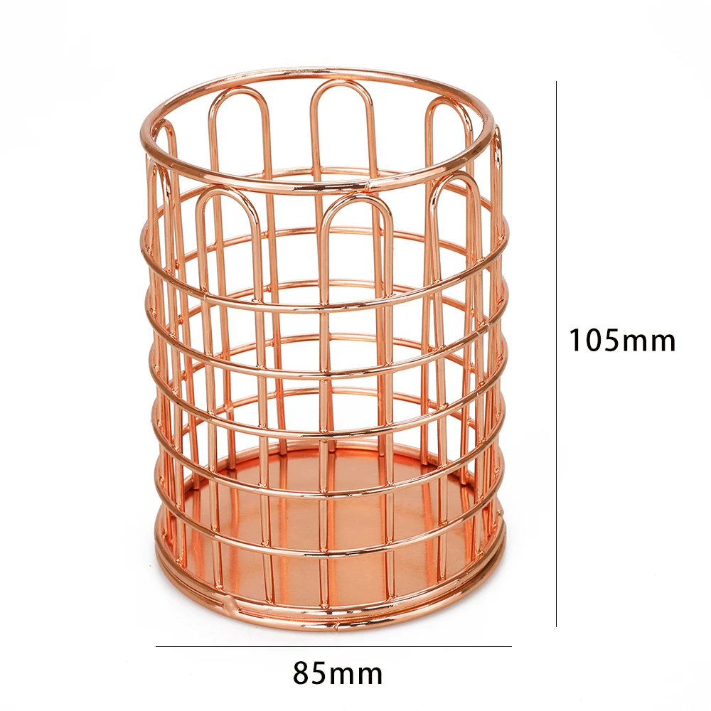 Rose Gold Metal Mesh Desktop Organizer Iron Round Pen Holder Pencil Storage Container for Home Office