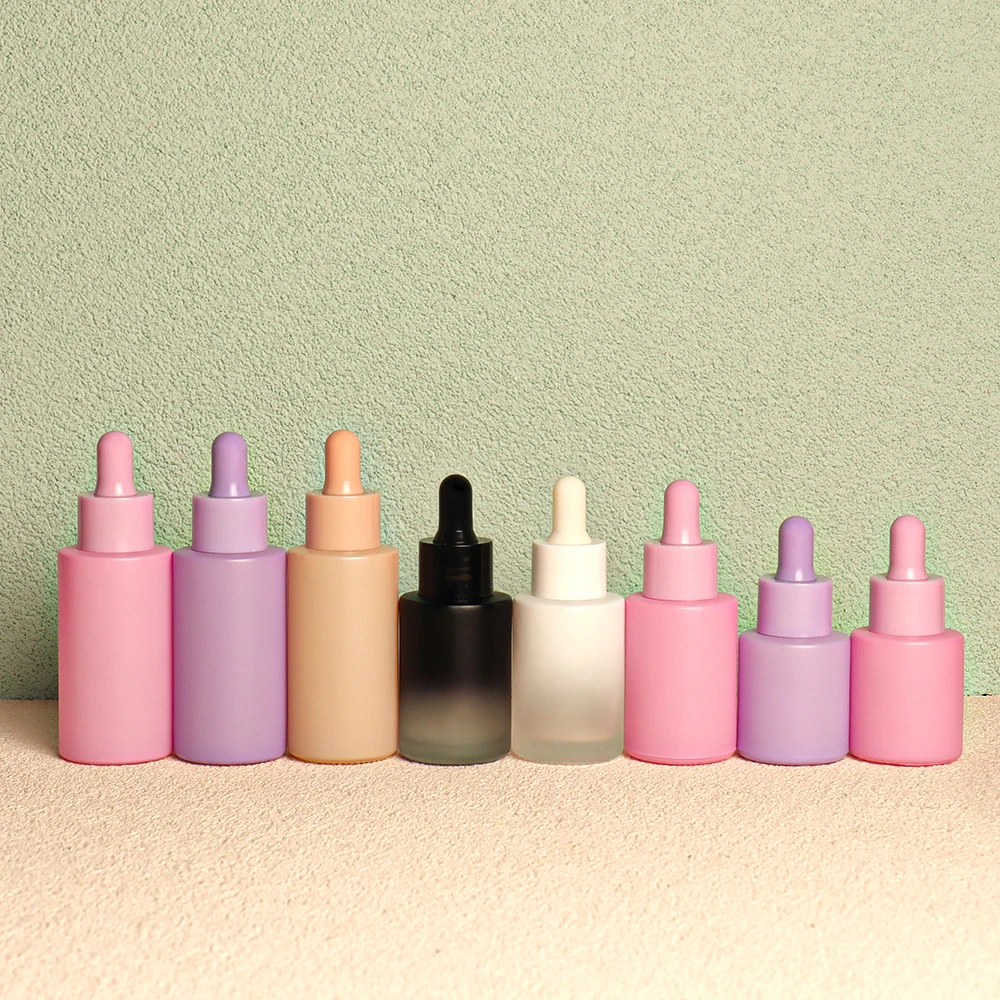 30ml 50ml cosmetic skin care essential oil essence packaging frosted glass flat shoulder matte serum dropper bottle with box