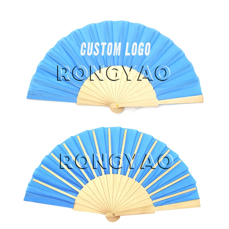 Custom Folding Hand Fan Wood Colored Paper Hand Fan Wooden Stick Wedding Decoration & Gift