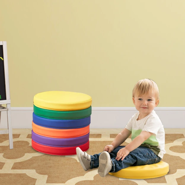 Custom-Made 13.5 Inches Waterproof PU Leather Circle Seat Cushions Kids Floor Mats for Kindergarten Nursery School