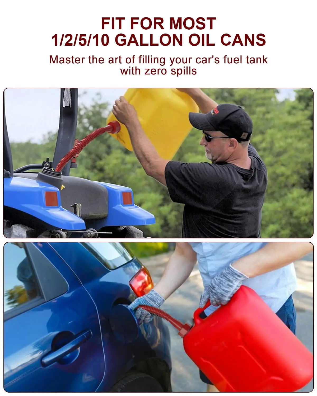 No-Spill Replacement Gas Can Spouts Kit with Vent Flexible Pour Nozzle Fit for Most 1/2/5/10 Gallon Oil Cans