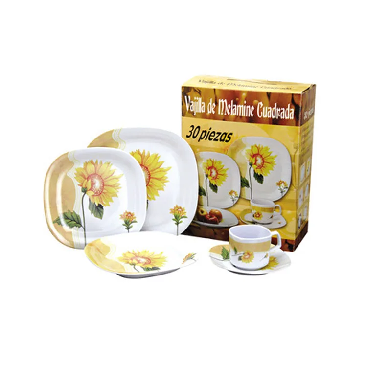 30 pieces Sun flower printing Square melamine dinner homeware collection sets