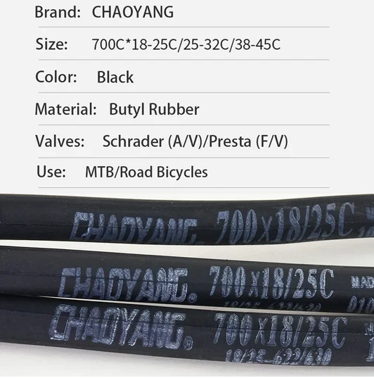 CHAOYANG Standard Inner Tube French Valve Bicycle Tire Cycle Butyl Rubber 700C 18C 23C 25C 32C FV 80L/60L/48L/33L Road Bike Tyre