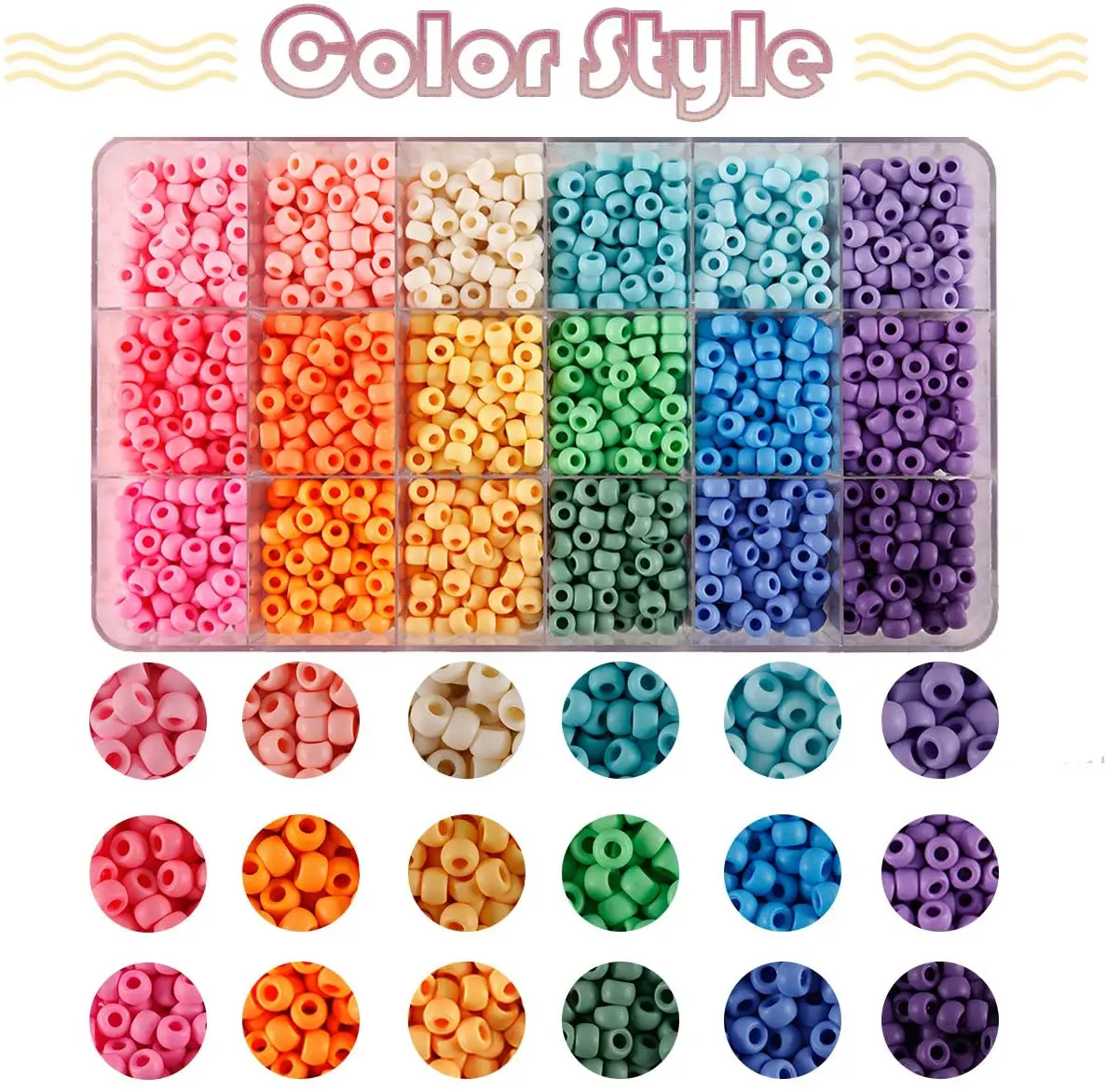 2600 pcs Pony Beads Kit Opaque Matte Rainbow Plastic Craft Multicolor Pony Beads with Elastic String and Storage