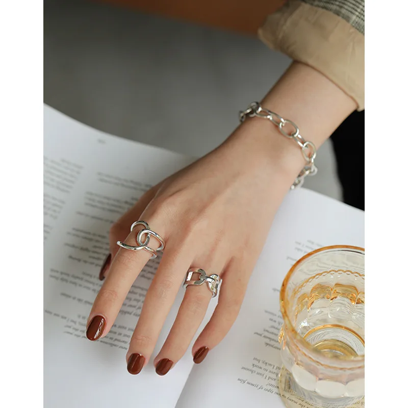 Creations Solid 925 Sterling Silver Polished Modern rings Open Ring Adjustable Women Statement Rings Party