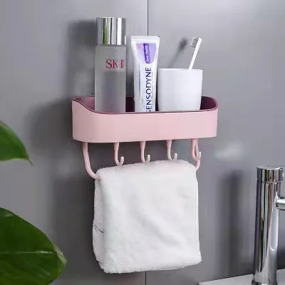 Bathroom Shelf Wall Mounted Shampoo Cosmetic Storage Rack Plastic Toilet Shower Shelves With towel rack