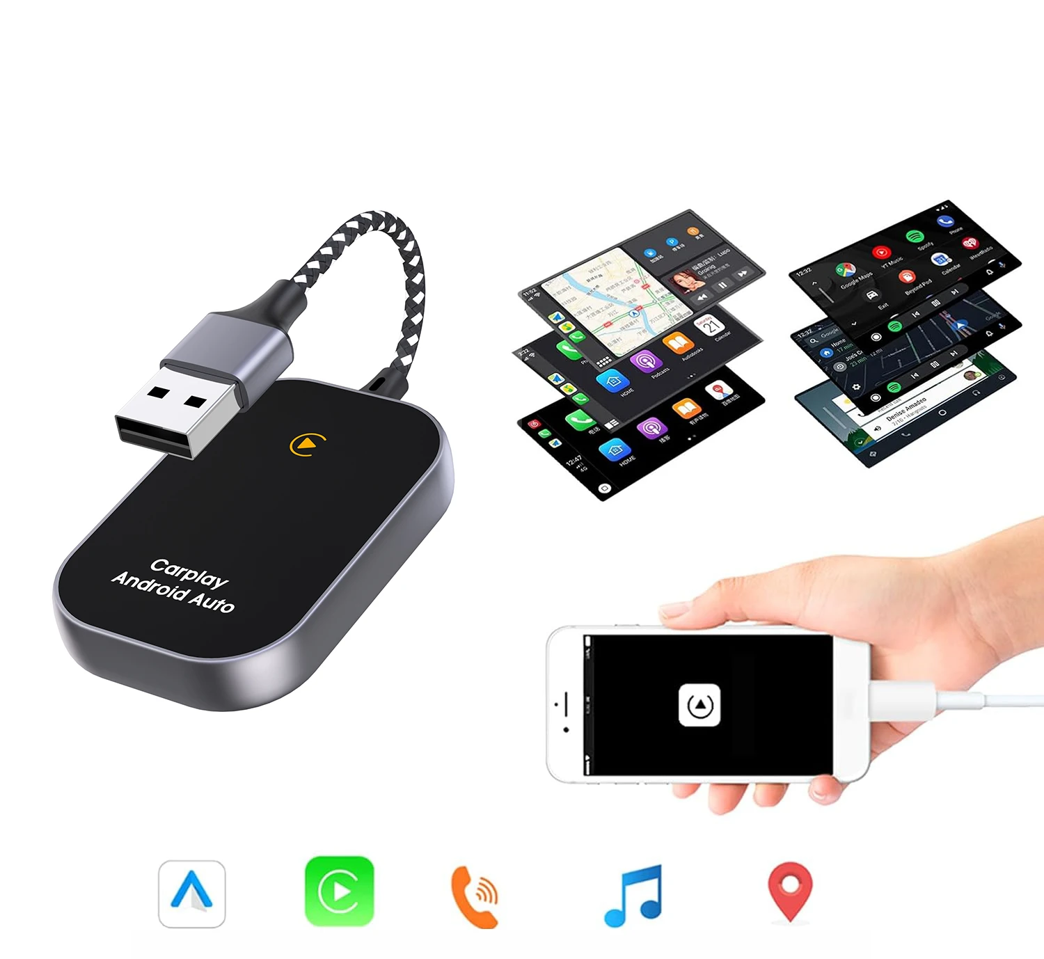 BOYI For Iphone Android Auto Wireless Carplay 2 in 1 Adapter Dongle For Toyota Fiat Audi Porshe Benz Kia Car play