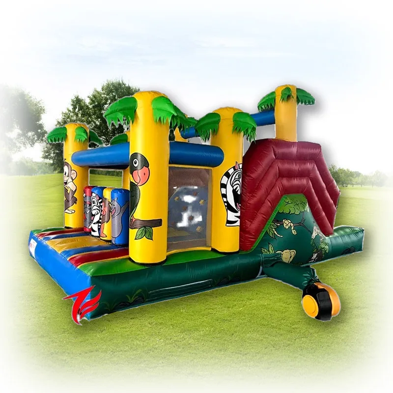 Super Zoo Inflatable Slide with Obstacle Course & Bounce Animals Giant Pool Toy for Amusement Jumping Castle for Sale Rental