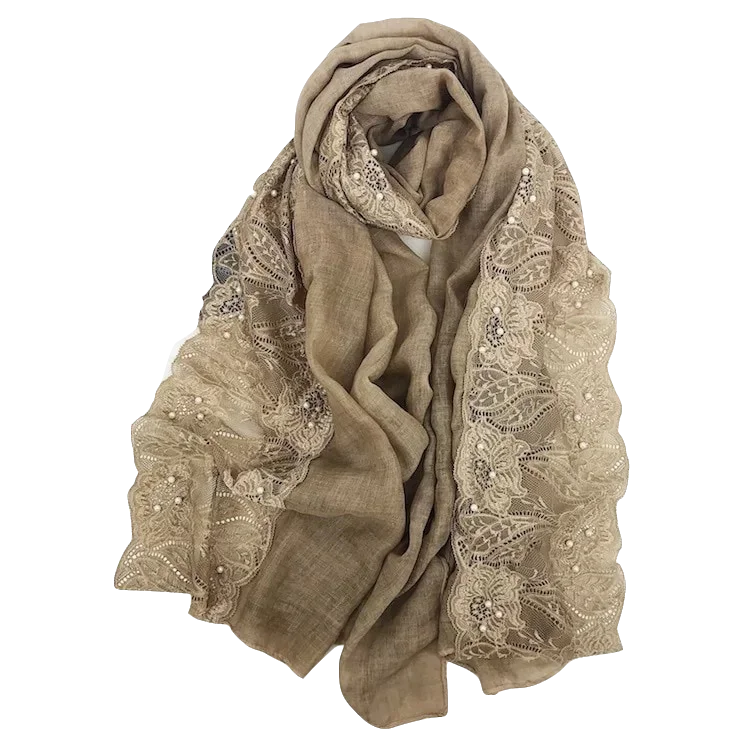 Most popular hijab with lace and beads elegant long lace shawls for fashion women