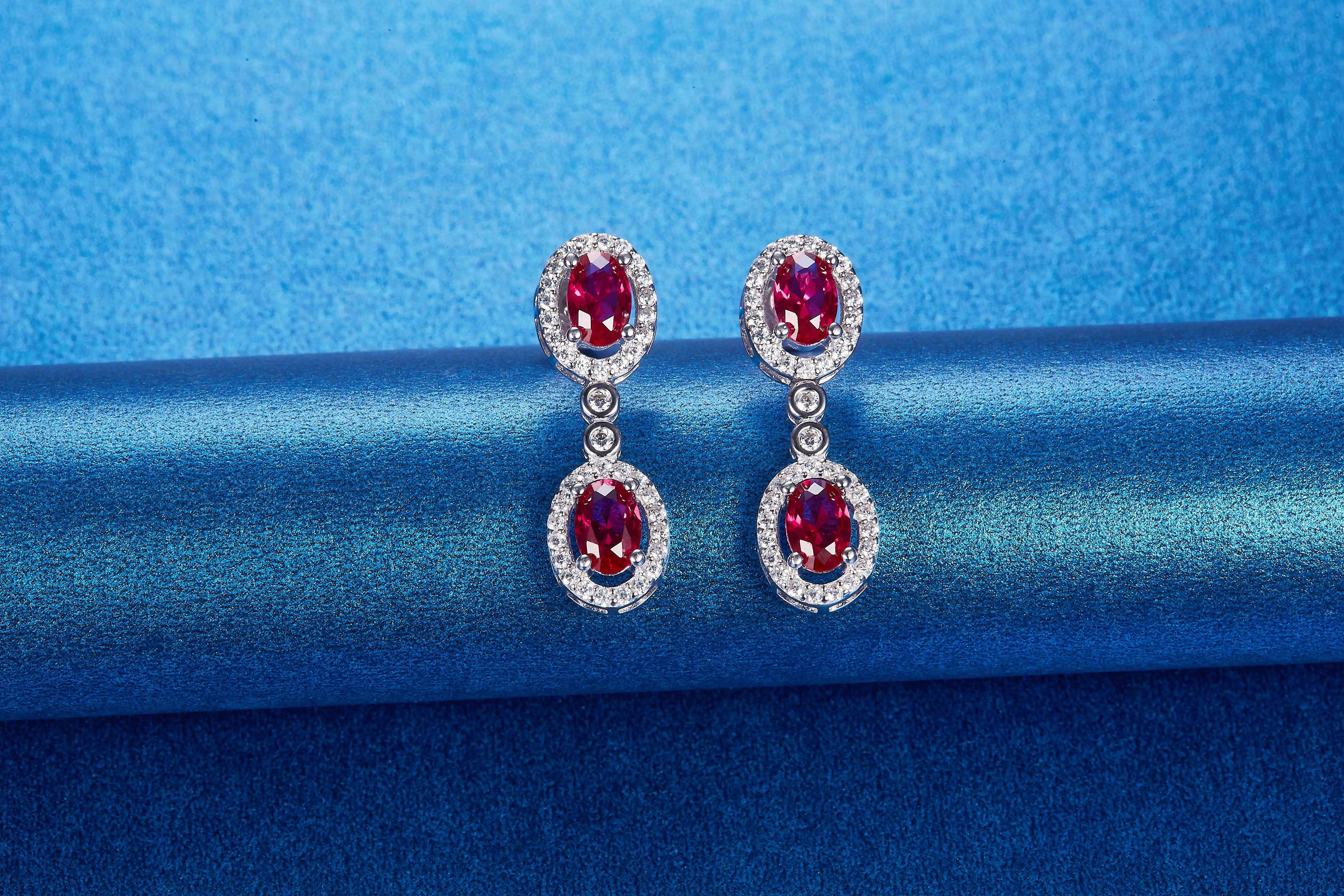 Custom 925 Sterling Silver 18K Gold Plated Classic Teardrop Shape Cubic Red Zircon Earrings Long Drop Dangle CZ Earrings