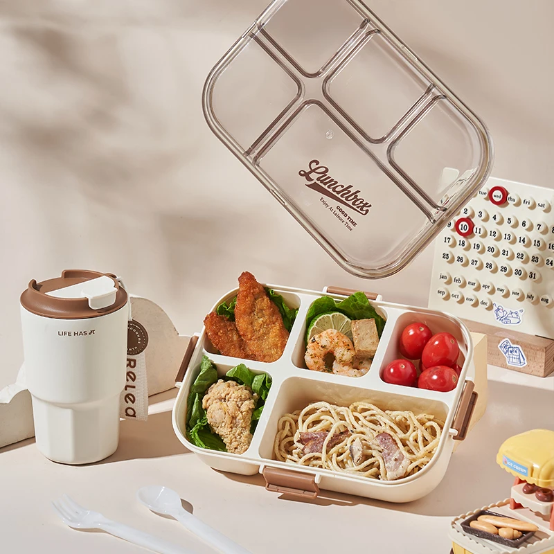 5 Compartment Plastic Office School Lunch Container with Spoon Bento Lunch Box Adults And Children