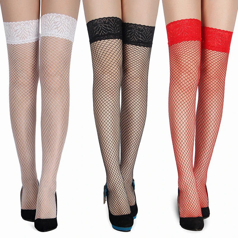  Multicolor Plus Size Women Thigh Lace Nylon Black Foot Silk Anti-Slip Fish Net Japanese