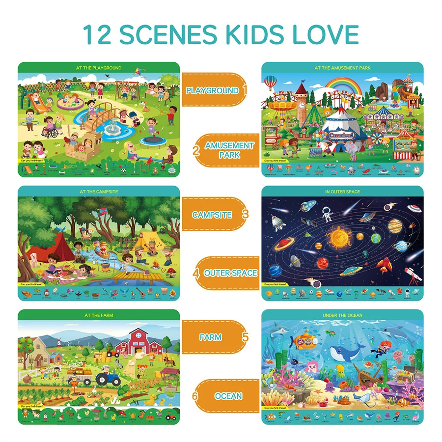 New 12 scenes Search And Find Book Reusable Write And Wipe Activity Mats Busy Book for Boys Girls