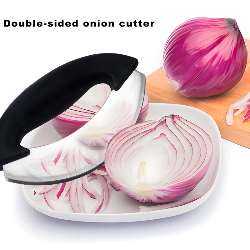 Stainless Steel Double Blade Mezzaluna Mincing Knife for kitchen manual vegetables cutter chopper