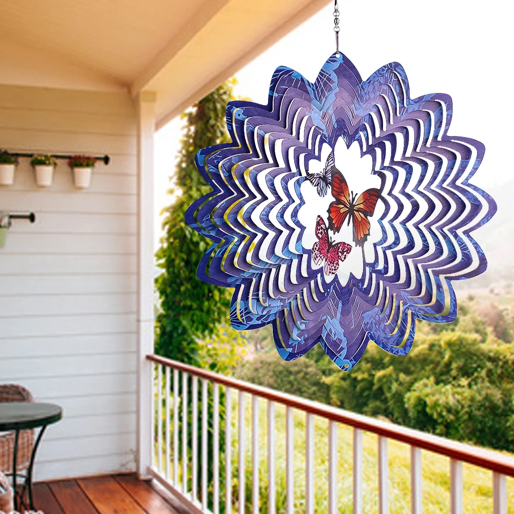 3D Stainless Steel Nordic style Metal Rainbow Butterfly Rotating Wind Spinner hanging with hook mandala Wind Chimes Garden Decor