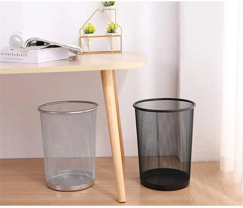 Home kitchen paper basket cheap storage silver metal mesh trash bin