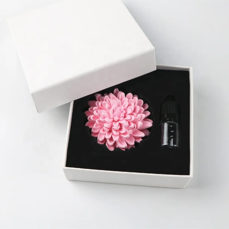 Pink Chrysanthemum Home Car Decoration Air Freshener Scented Ceramic Aromatherapy Porcelain Fragrance Essential Oil Diffuser