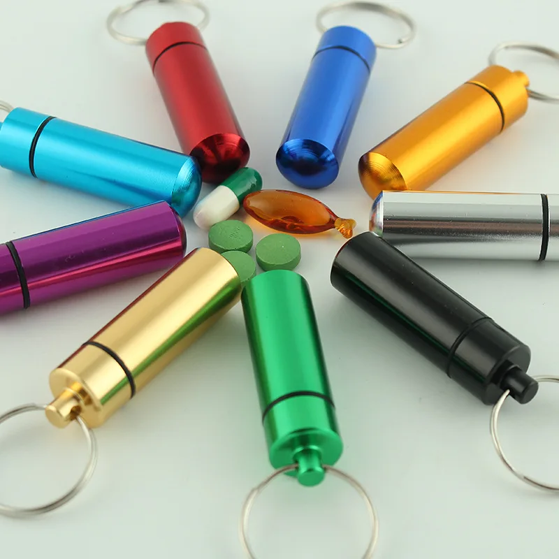 Portable Pill Bottle Aluminum Alloy Mini Carry Keychain Sealed and Waterproof Medicine Box Key Chain Ring