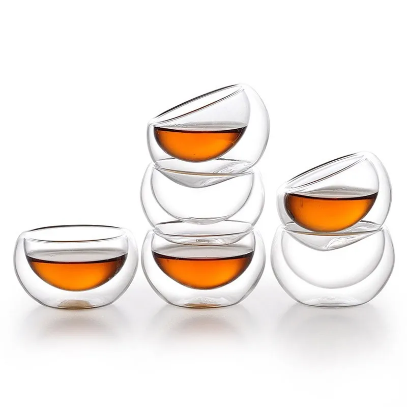 Wholesale double wall small Kung fu tea glass cup