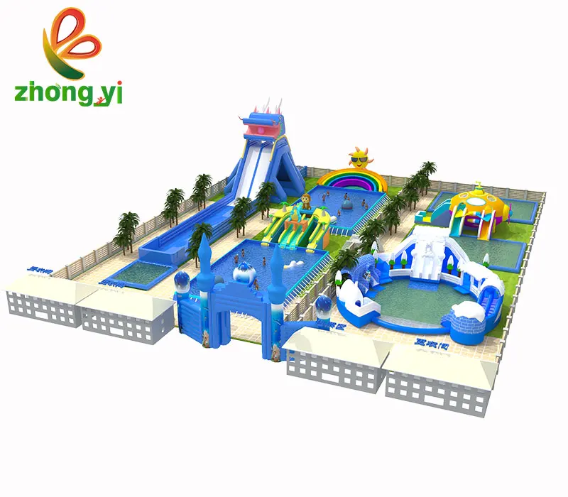  Customized inflatable floating slide water park swimming