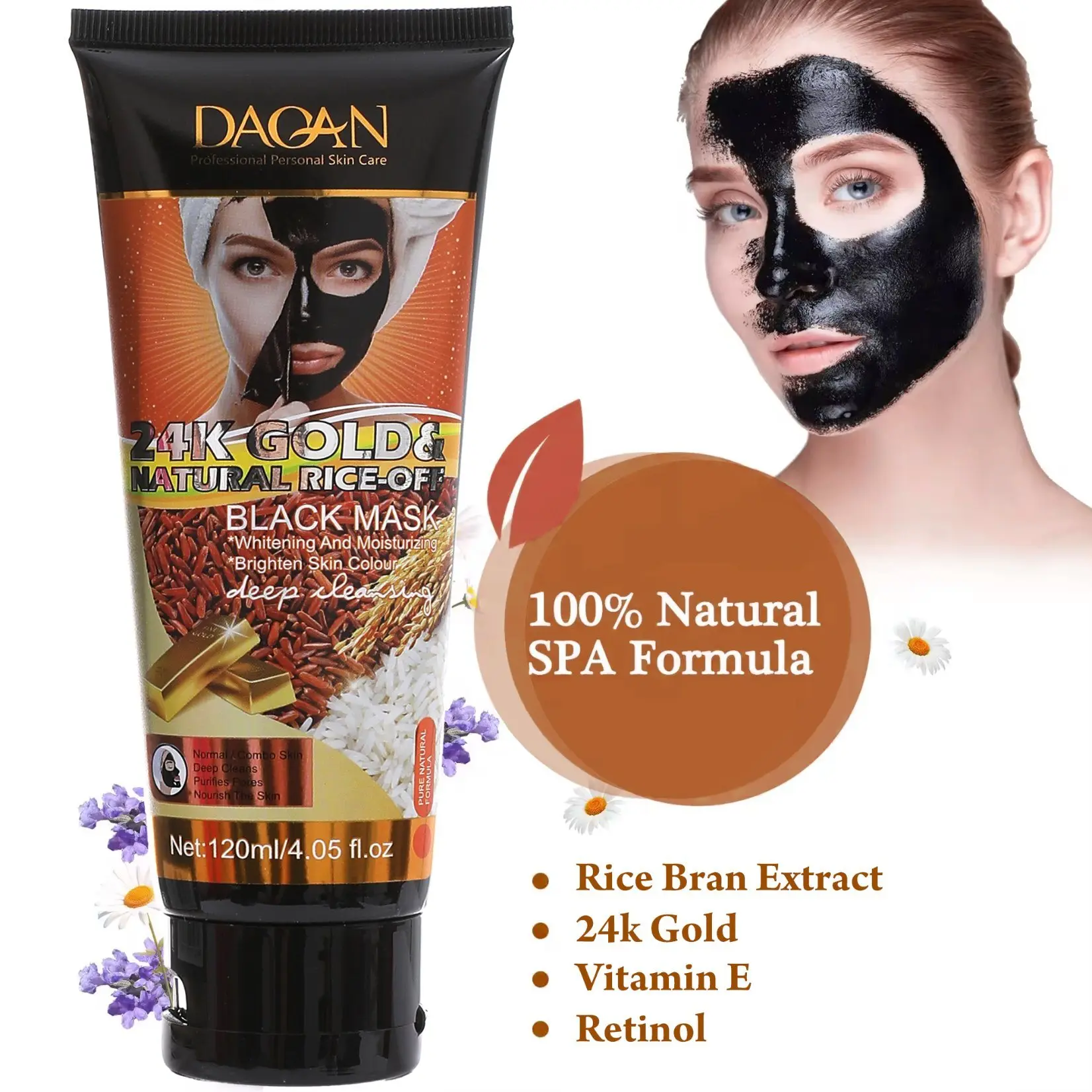 Daqan Ready Store Hot Sell Wholesale 24K Gold & Rice Moisturizing Anti-Aging Acne Face Mask Firming Peel off Mask