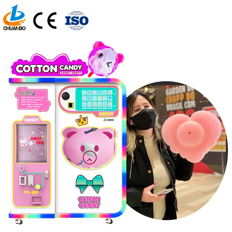 New Fully Automatic Cotton Candy Robot Electric Fancy Sugar Cotton Candy Floss Machine Cotton Candy Vending Machine