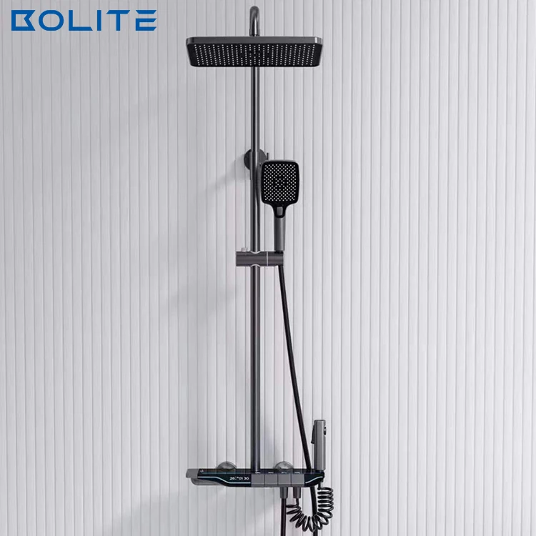 Cold And Hot Led Digital Display Screen No Battery Hydraulic Power 4 Way Rainfall Piano Key Shower Set