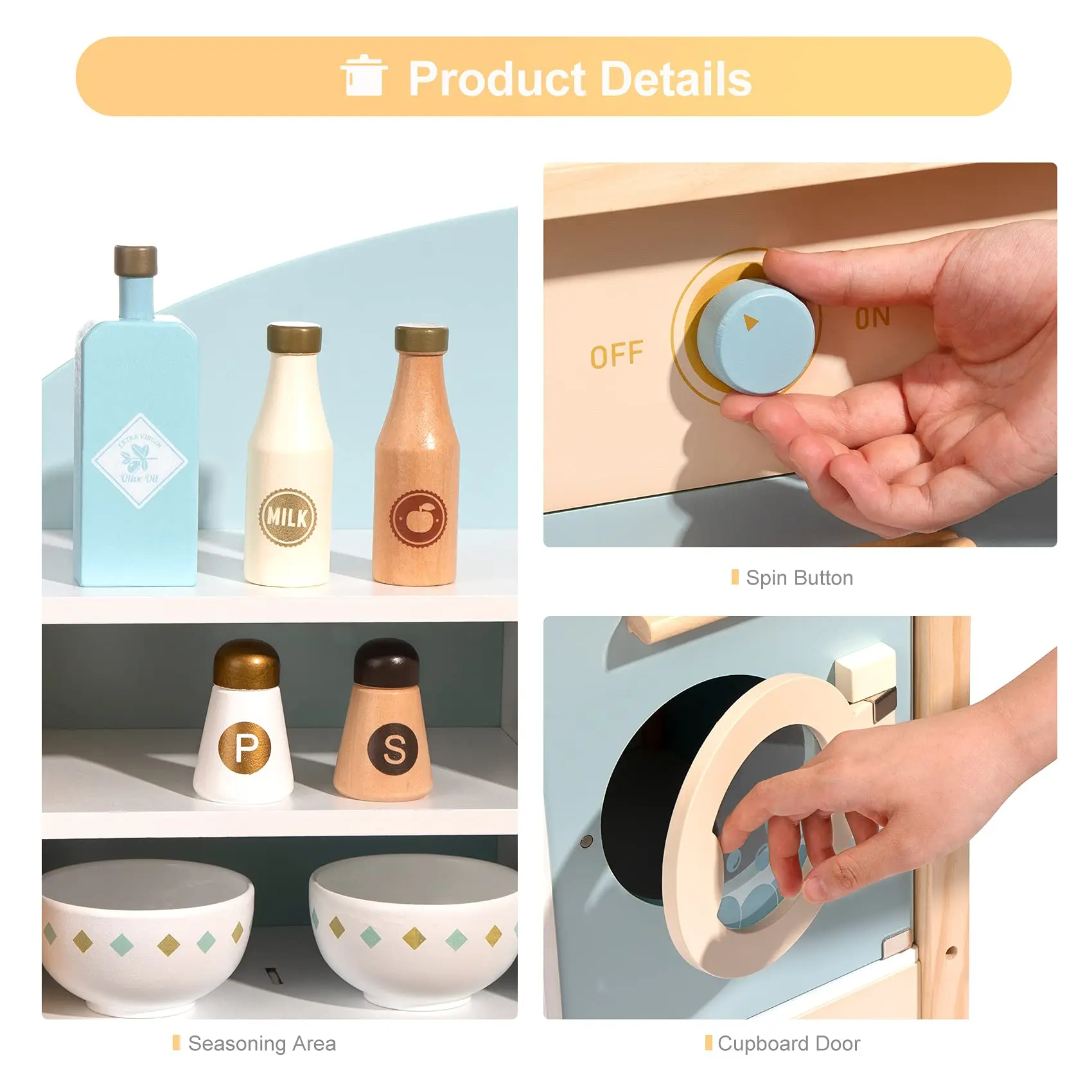 Age 3+ Boys Toy Kitchen Gift Wooden Play Kitchen Set Toys for Girls Kids Toddlers