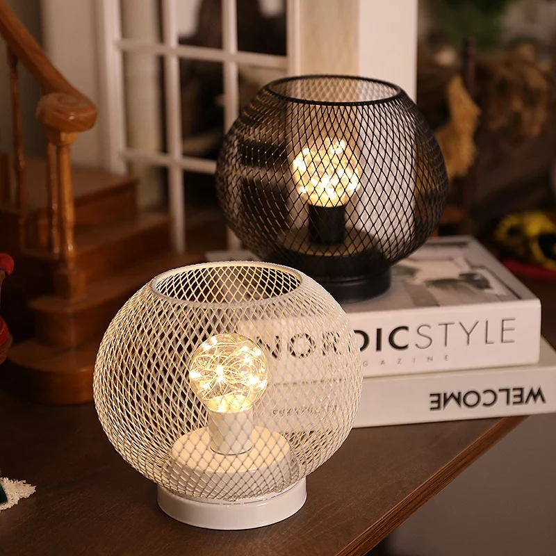 High Quality Modern Metal Decorative Table Lamp Black Bird Cage Shape Edison LED Light Bulb Warm Light Living Room Small Sizes