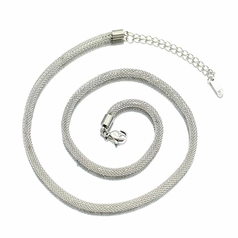 HOT sale New Fashion 4mm  High Polished Jewelry round mesh chain Stainless Steel Men Women Mesh Chain Necklace