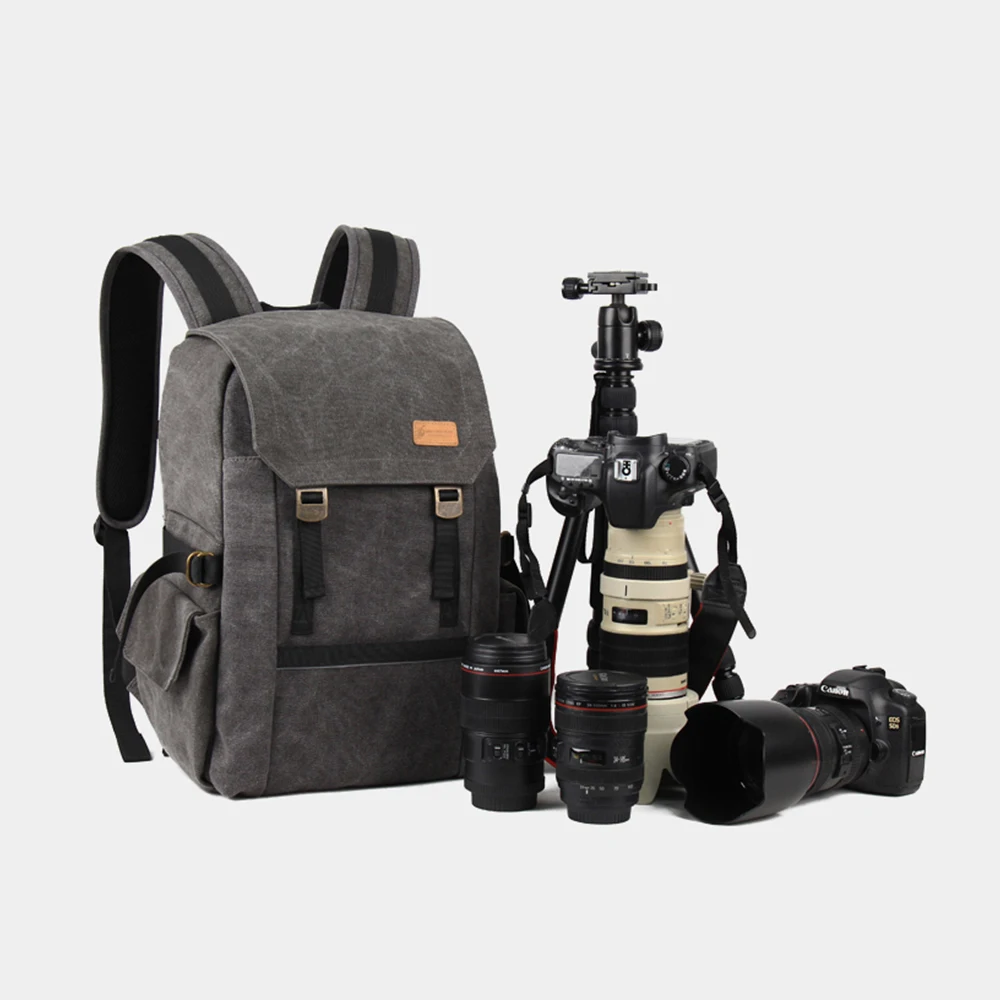 Breathable Canvas Lens Bag Photography Digital Camera Backpack Waterproof Dslr Camera Bag With Laptop Compartment (1600485008917)